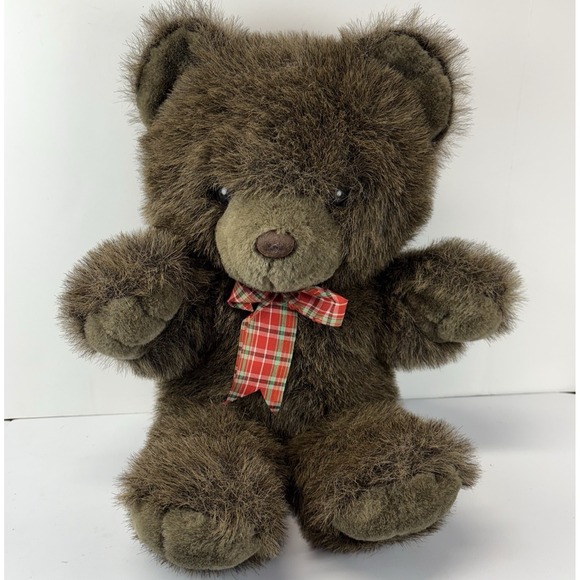 Cuddle Wit Bear Brown Teddy Bear Plush Toy ~18" Red Plaid Bow Christmas Holiday - Picture 1 of 7